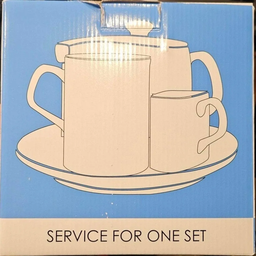 HuesNBrews Service For One‎ Tropical Leaf Ceramic Teapot Mug Creamer Set 403-373